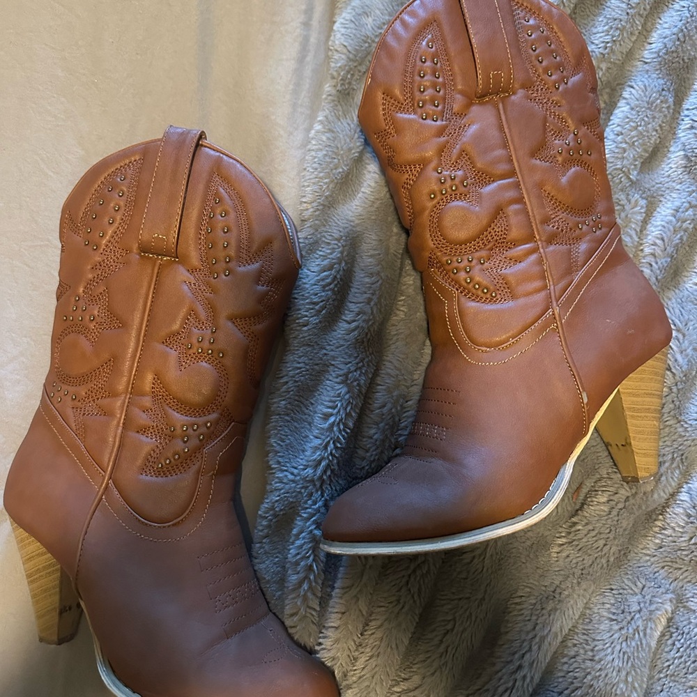 Torrid Brown Heeled Boots with Western Stitching